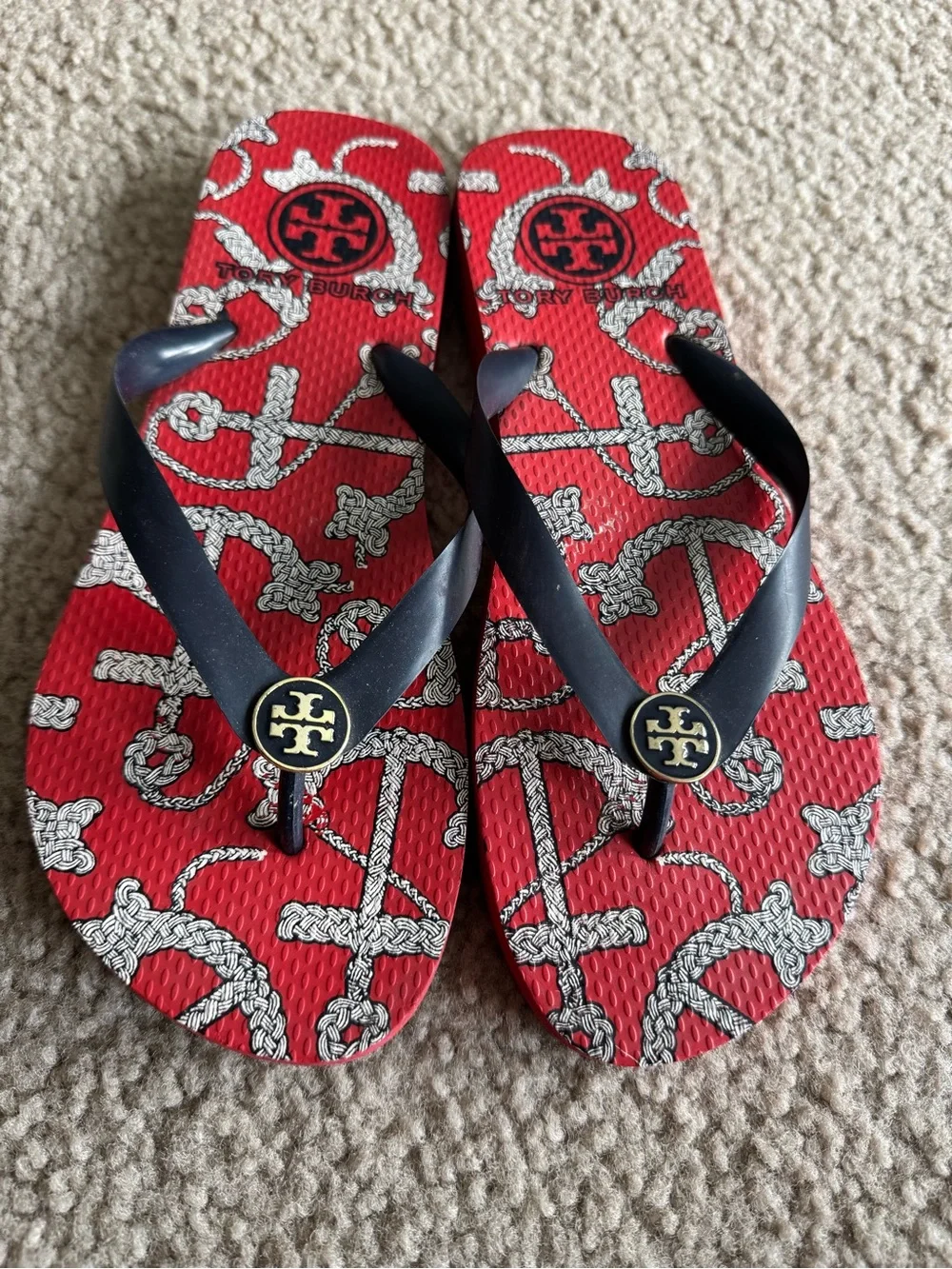 Women’s Tory Burch Red Anchor Print Flip-flops Size 8